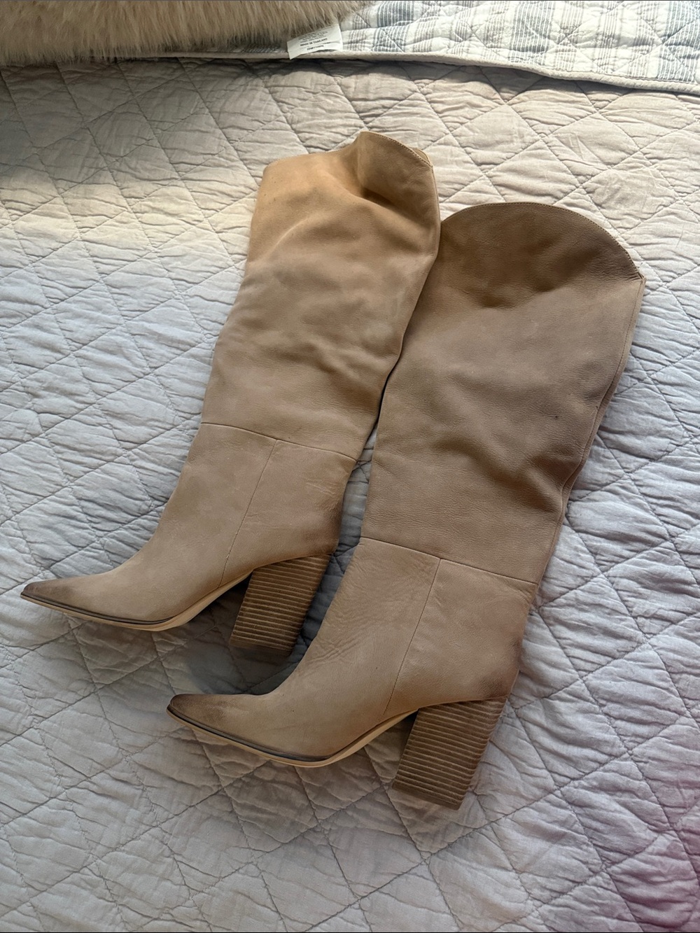 Steve Madden Taupe Over-the-Knee Slouch Block Heel Boots